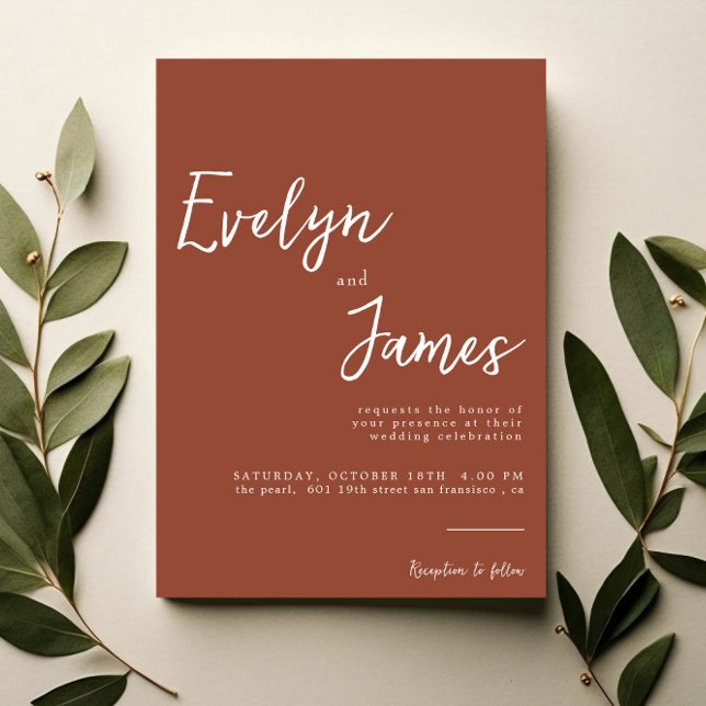 Invitación Naranja quemado minimalista Boda único moderno (Subido por el creador)