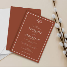 Invitación Naranja quemado minimalista Boho Monograma Boda