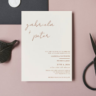 Invitación Naranja quemado Minimalista simple Boda crema