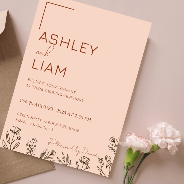 Invitación Naranja quemado minimalista Terracotta Boda (Minimalist Burnt Orange Terracotta Wedding Invitation)