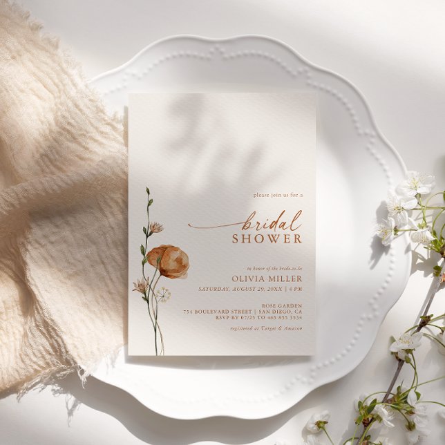 Invitación Naranja quemado minimalista Wildflower Bridal Show (Subido por el creador)