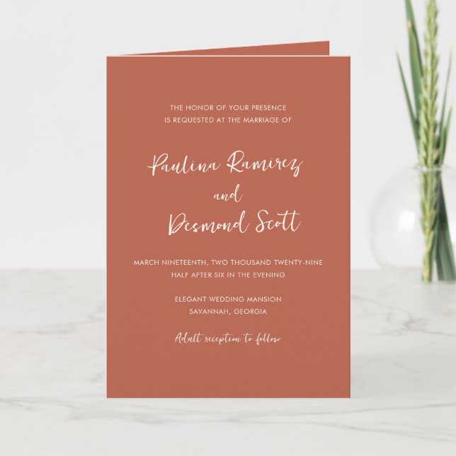 Invitación Naranja quemado moderno Código QR Boda simple (Anverso)