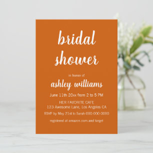 Invitación Naranja quemado moderno elegante ducha de novia