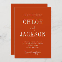 Invitación Naranja quemado Moderno Personalizado negrita Boda