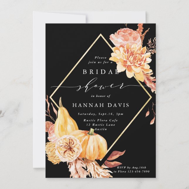 Invitación Naranja quemado negro Terracotta Floral Bridal Sho (Anverso)