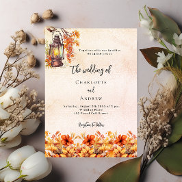 Invitación Naranja quemado otoño florals boda rústico boho