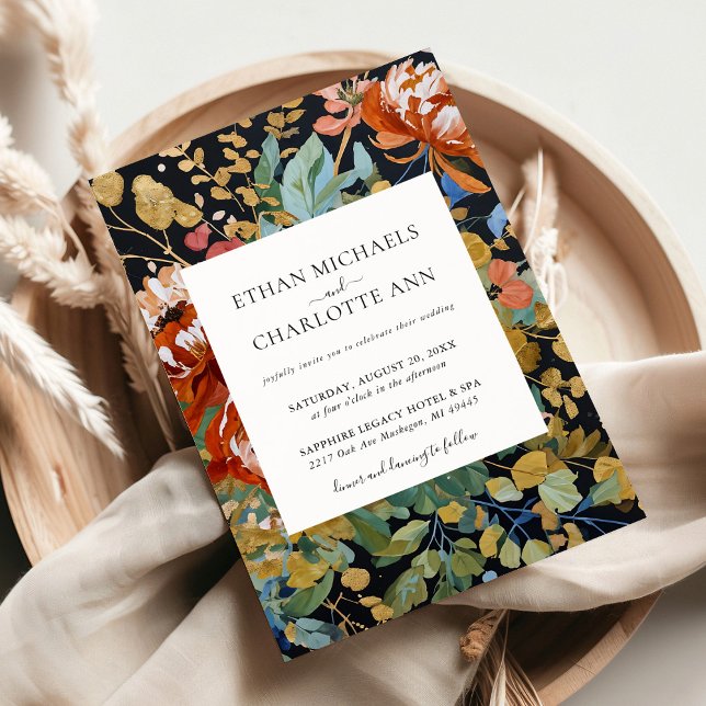 Invitación Naranja quemado Peonies Boda de pintura de oro con (Subido por el creador)