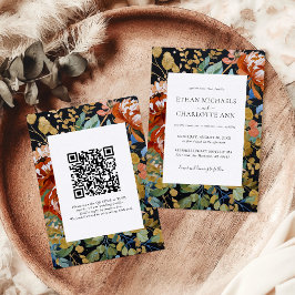 Invitación Naranja quemado Peony Floral Pintura de color QR B