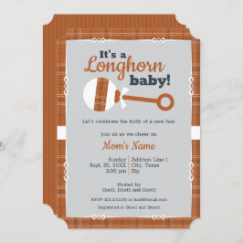 Invitación Naranja quemado Plaid Rattle Longhorn Baby Shower