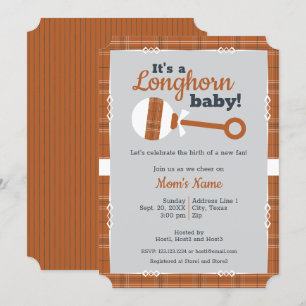 Invitación Naranja quemado Plaid Rattle Longhorn Baby Shower