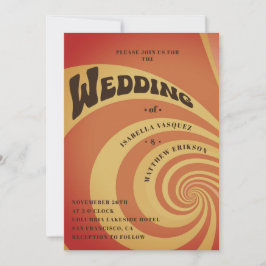 Invitación Naranja Quemado Retro 70 Boda de código QR