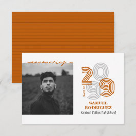 Invitación Naranja quemado retro gran número clase de foto