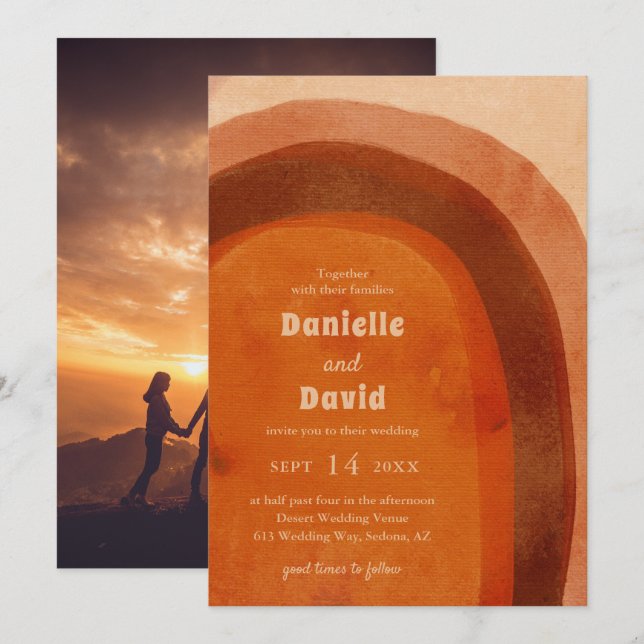 Invitación Naranja quemado ruso, foto de Boda moderno (Anverso / Reverso)