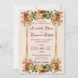 Invitación Naranja quemado ruso y Boda de Rosas verdes de Mos