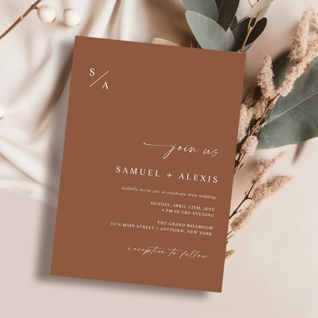 Invitación Naranja quemado simple Boda Minimalista Terracotta (Subido por el creador)