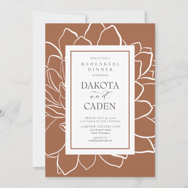Invitación Naranja quemado Suculento Boda ensayo Cena (Anverso)
