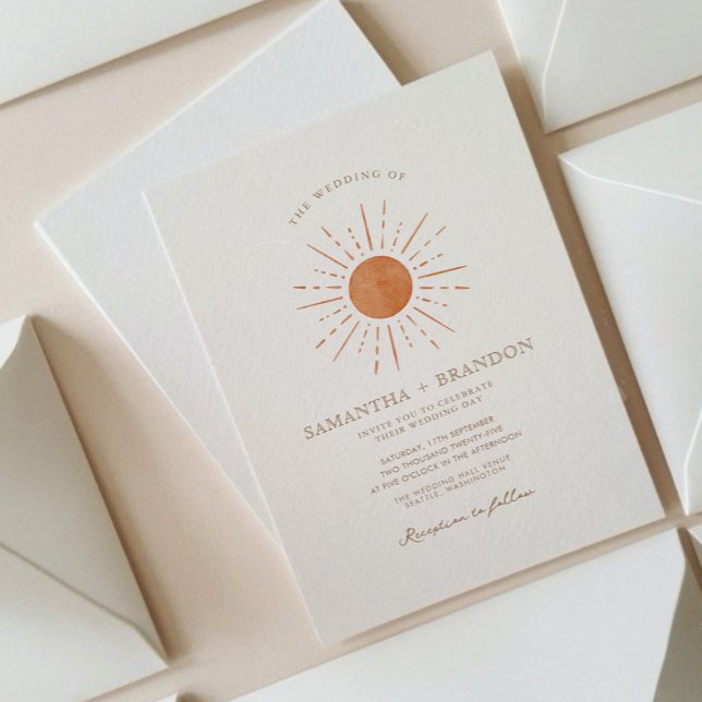 Invitación Naranja quemado Sun Boda Boho mínimo Código Qr (Subido por el creador)