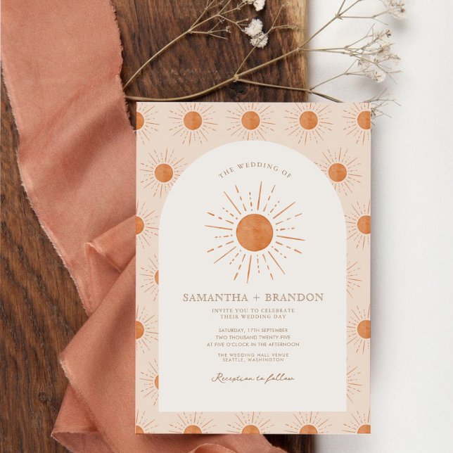 Invitación Naranja quemado Sun Celestial Boho Boda Código Qr (Subido por el creador)