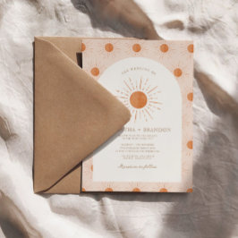 Invitación Naranja quemado Sun Celestial Boho Boda Código Qr