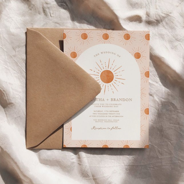 Invitación Naranja quemado Sun Celestial Boho Boda Código Qr (Subido por el creador)