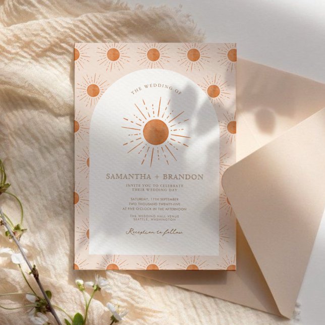 Invitación Naranja quemado Sun Celestial Boho Boda Código Qr (Subido por el creador)