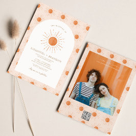 Invitación Naranja quemado Sun Celestial Boho Boda Código Qr