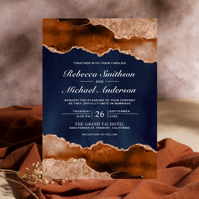 Invitación Naranja quemado Terracota Agate Boda de la Marina  (Subido por el creador)