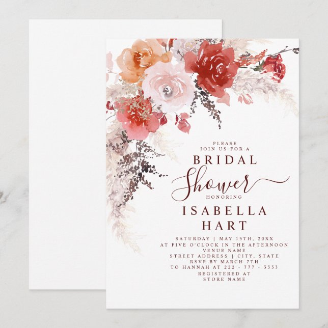 Invitación Naranja quemado Terracota de Borgoña Ducha Bridal  (Anverso / Reverso)