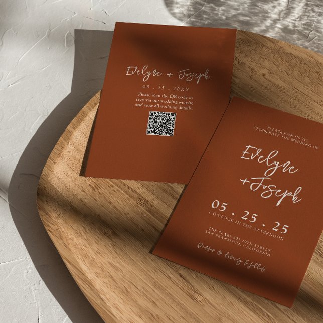 Invitación Naranja quemado Terracotta Boho Boda de código QR (Subido por el creador)