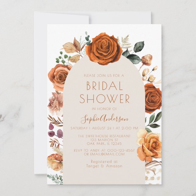 Invitación Naranja quemado Terracotta Boho Floral Bridal Show (Anverso)