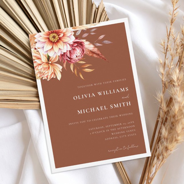 Invitación Naranja quemado Terracotta Boho Moda Boda Floral (Subido por el creador)