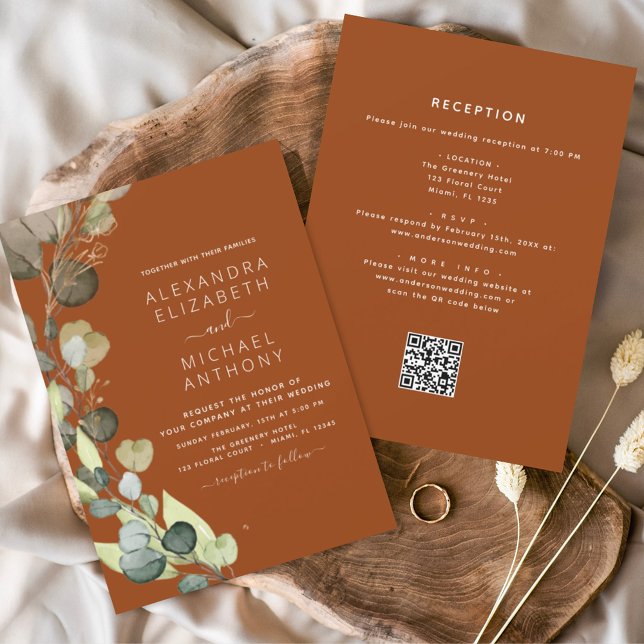 Invitación Naranja quemado todo en un solo Eucalipto Boda de  (Subido por el creador)
