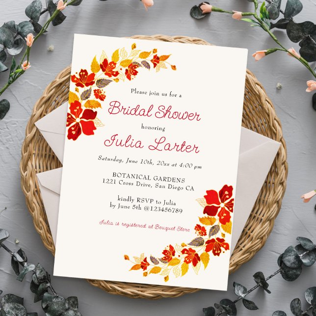 Invitación Naranja quemado Tropical Hibiscus Bridal Shower (Subido por el creador)
