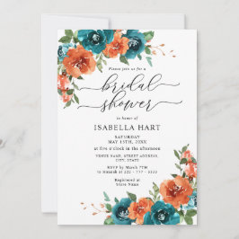 Invitación Naranja quemado Verde azulado acuarela floral duch