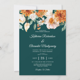 Invitación Naranja quemado verde azulado elegante boda de oto