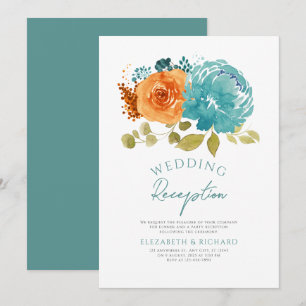 Invitación Naranja quemado verde azulado Floral Fall Wedding