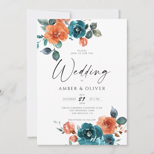 Invitación Naranja quemado verde azulado naranja de óxido Bod (Anverso)