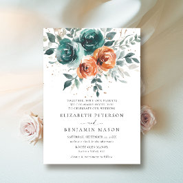 Invitación Naranja quemado Verde azulado otoño Boda bohemio f