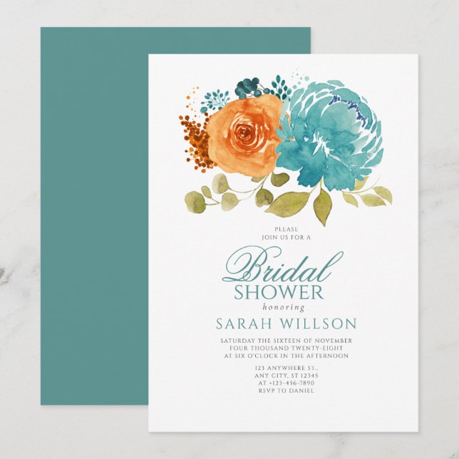 Invitación Naranja quemado verde azulado Terracotta Ducha de  (Anverso / Reverso)