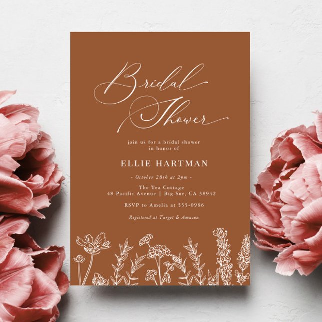 Invitación Naranja quemado Wildflower Bridal Shower (Subido por el creador)