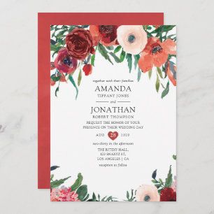 Invitación Naranja quemado y Boda floral de Rubor