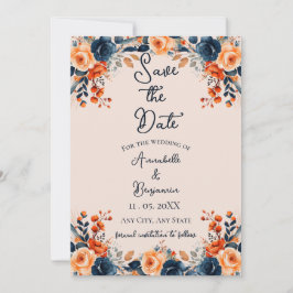 Invitación Naranja quemado y floral de la marina salvan la fe