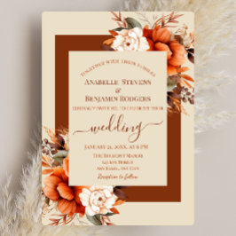 Invitación Naranja quemado y floral de roya con Boda de códig