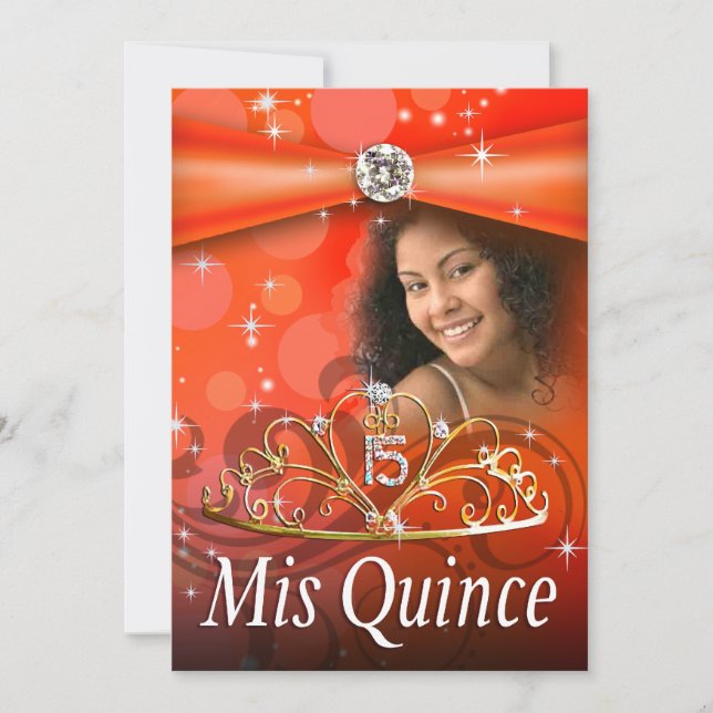 Invitación Naranja Quinceanera 15 Princesa Tiara Foto (Anverso)