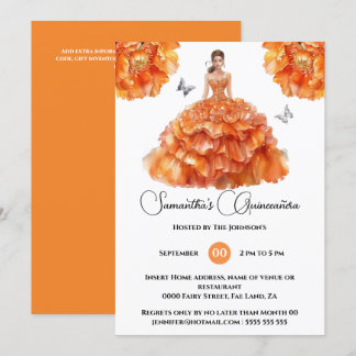 Invitación Naranja Quinceañera baile peony flores florales