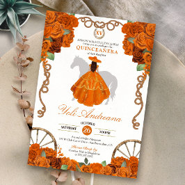 Invitación Naranja Quinceanera Rustic Western Charra
