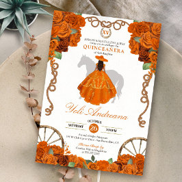Invitación Naranja Quinceanera Western Charro