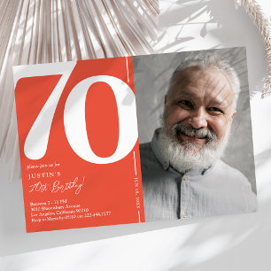 Invitación Naranja Red Photo 70th Birthday Party