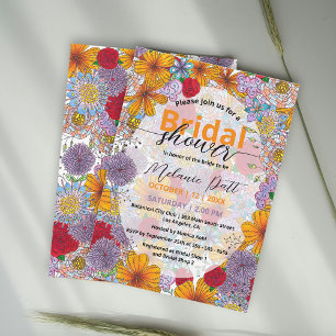 Invitación Naranja Red Purple Garden Flores Bridal Shower