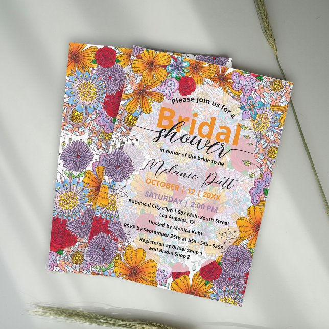 Invitación Naranja Red Purple Garden Flores Bridal Shower (Subido por el creador)